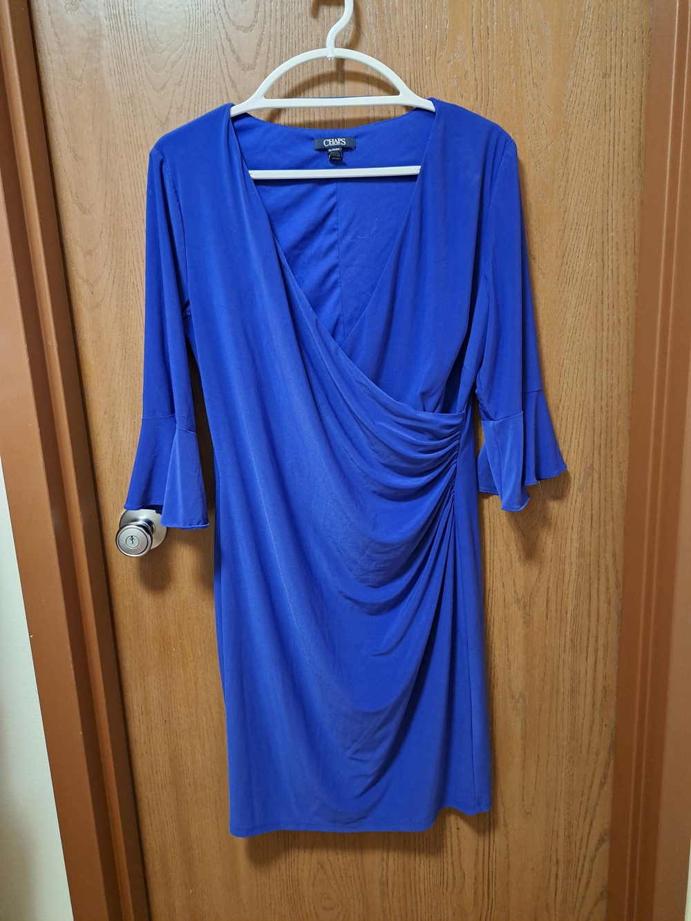 Chaps Royal Blue Draped V-Neck Midi Dress